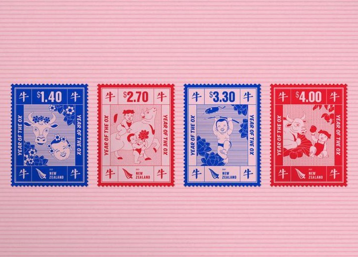 这是新西兰邮政局发行的2021年中国牛年生肖邮票.